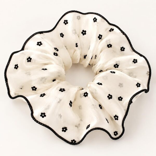 Satin Floral Hair Scrunchies with Black Trim (2 Pack)