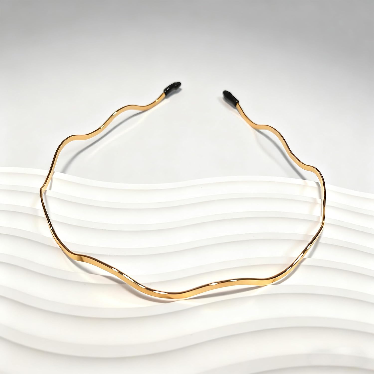 Gold Wavy Twisted Metal Headband Set (2 Piece) Image 2