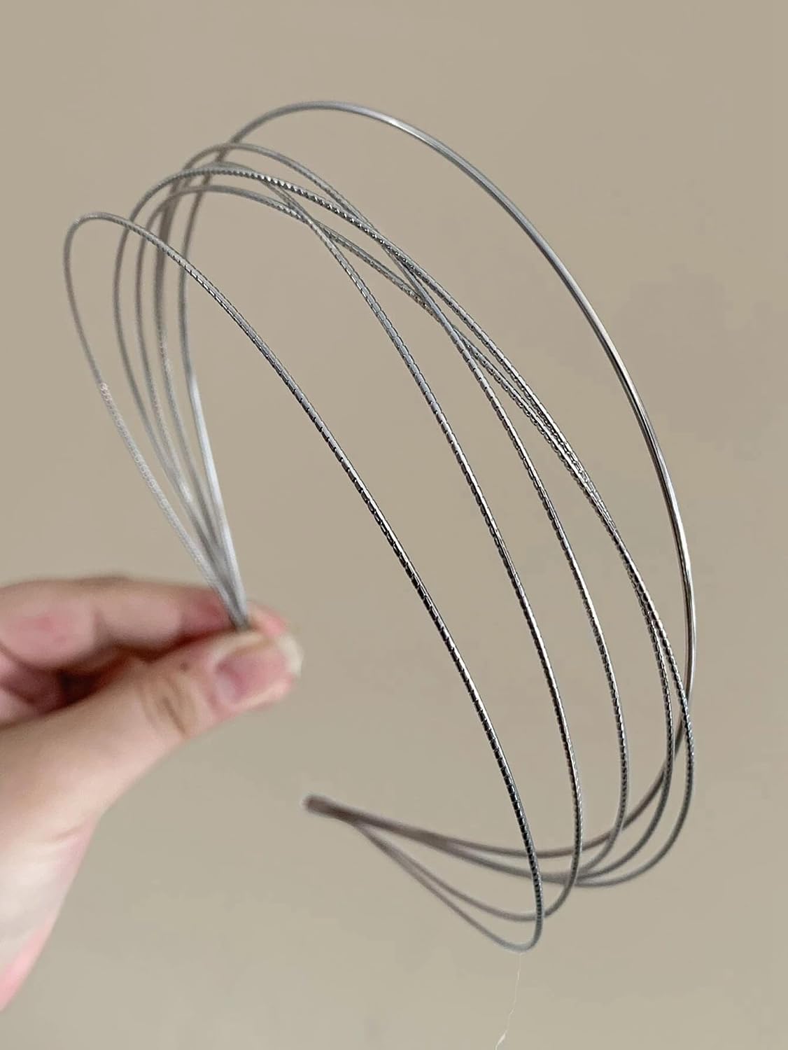 Silver Multi Layer Thin Metal Headband Set (2 Piece)