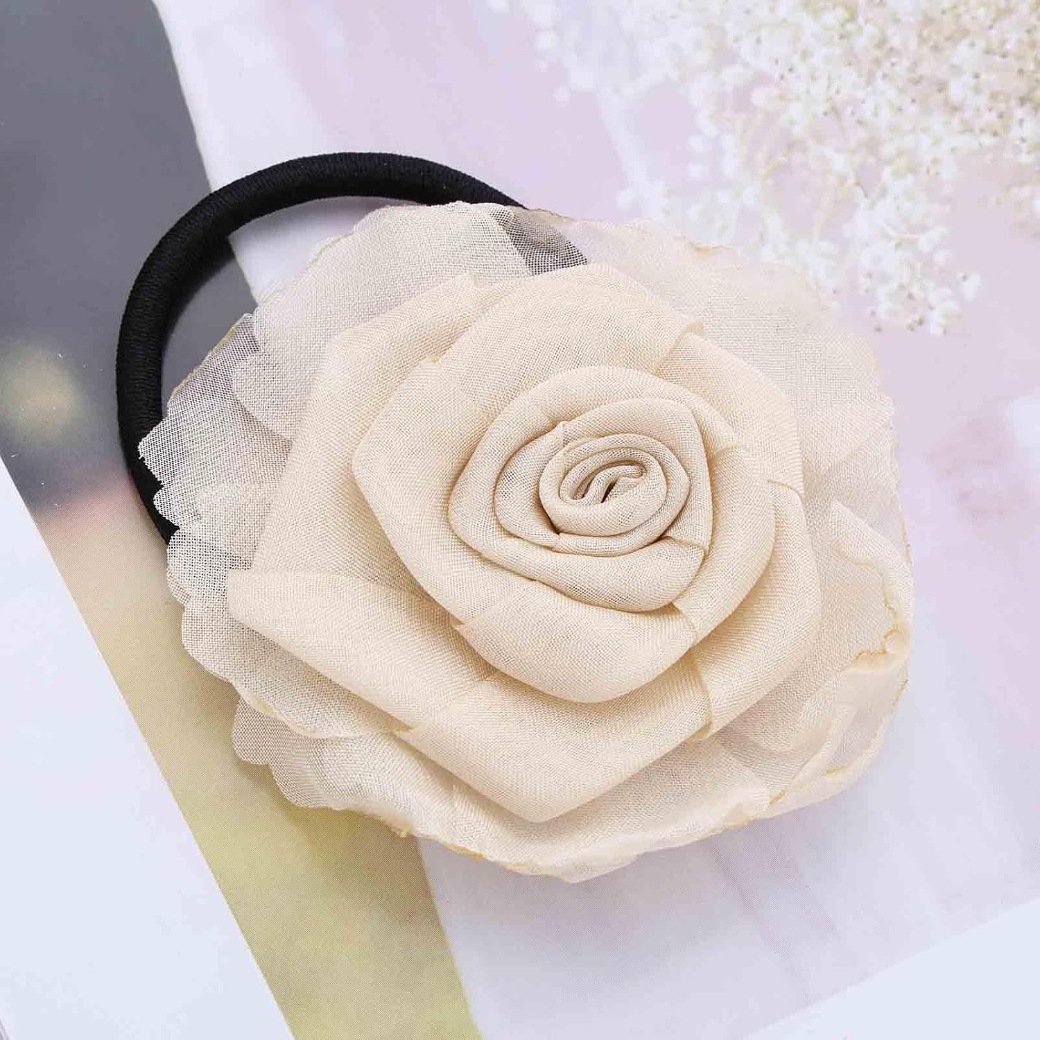 Vintage White Camellia Satin Hair Scrunchie Image 2
