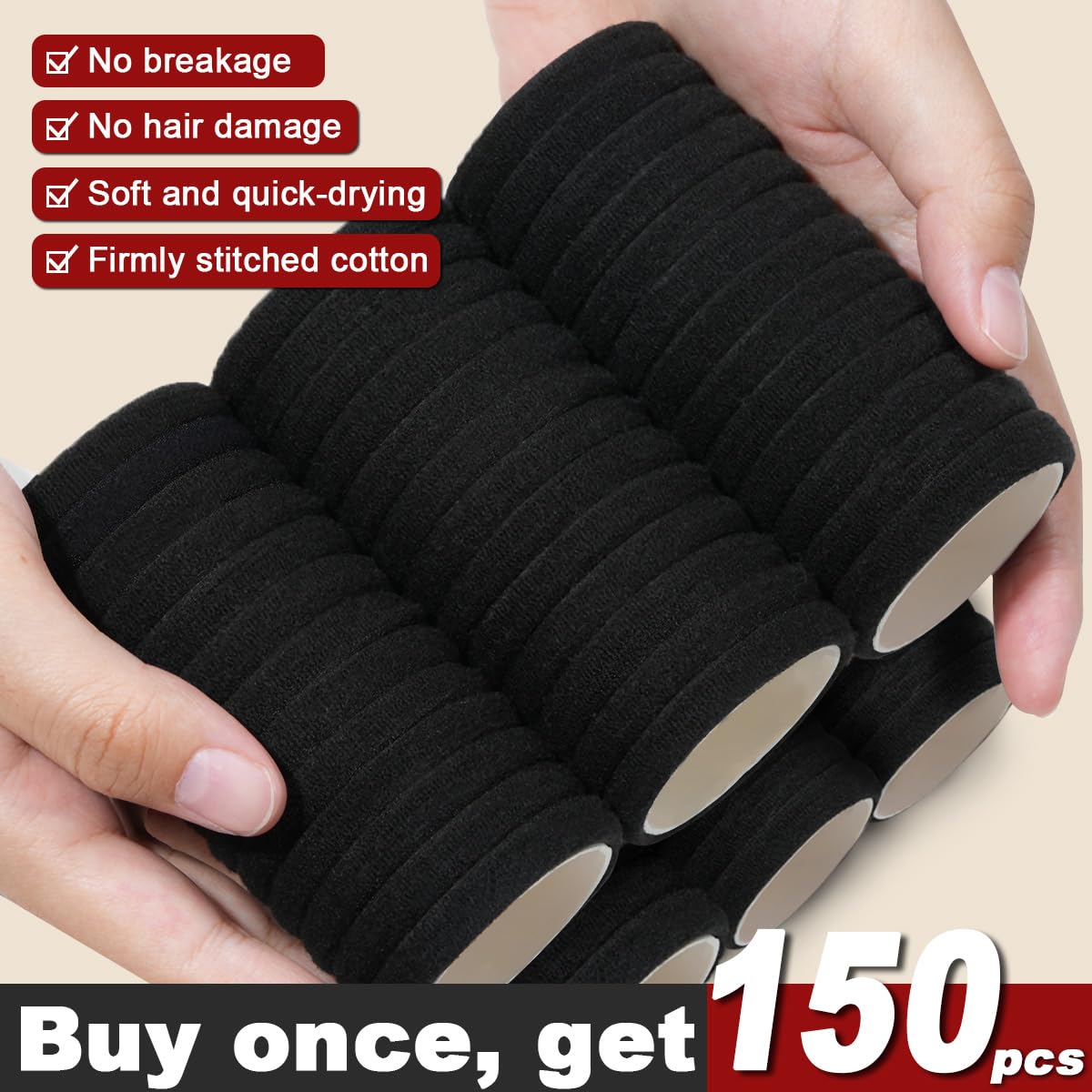 Black Cotton Hair Ties (150 Pack) Image 2