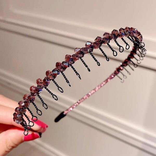 Rose Tone Crystal Accented Toothed Headband
