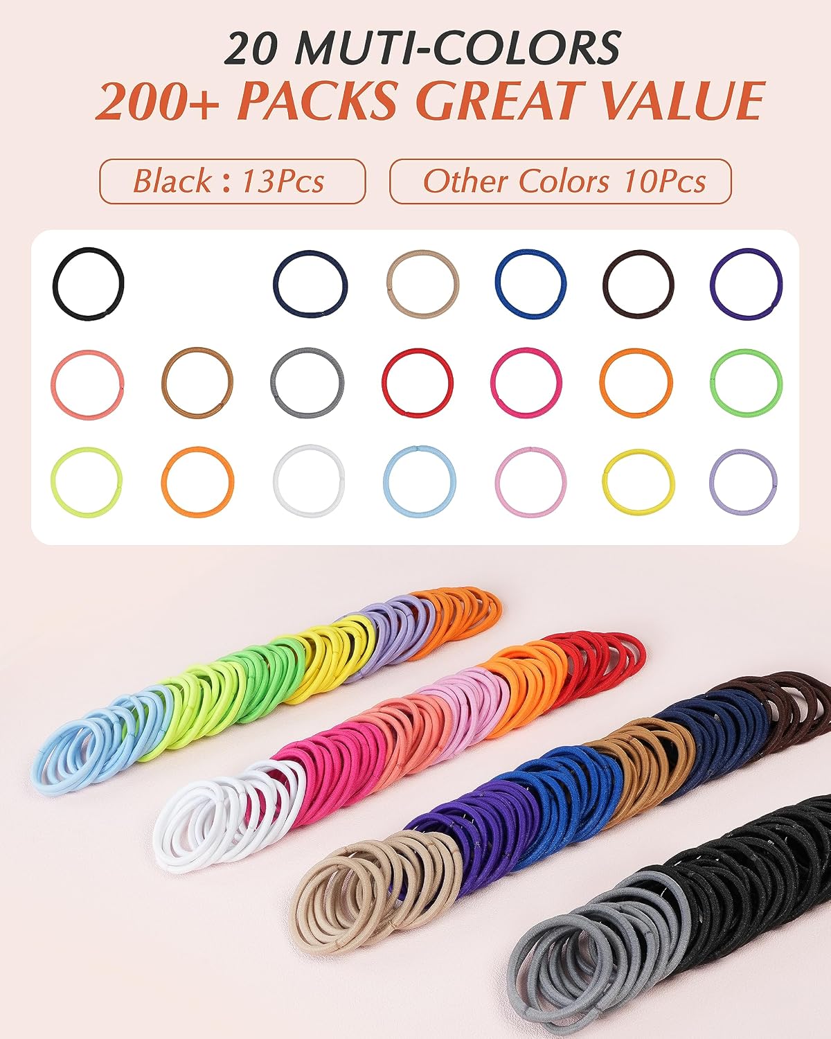 4mm Elastic Hair Ties (203 Pack) Image 2