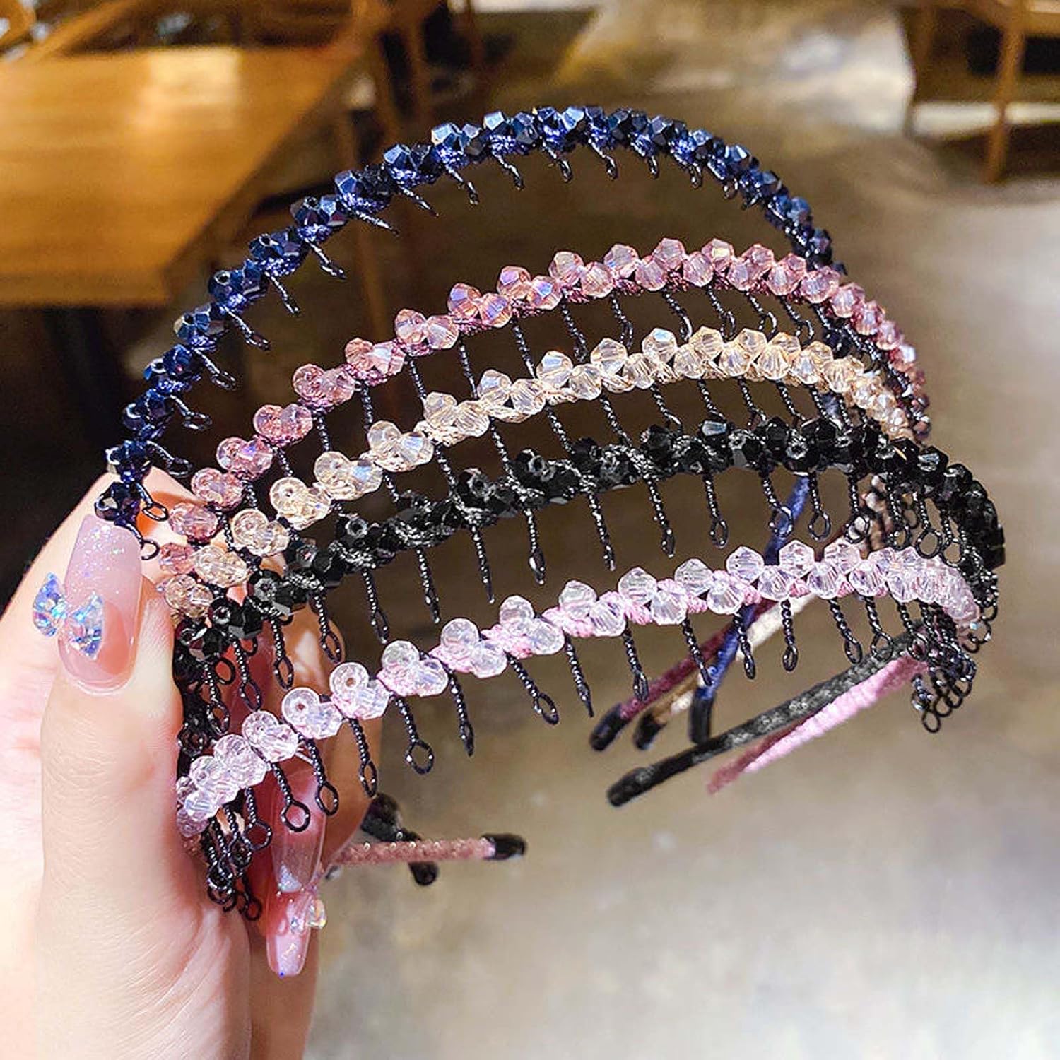 Rose Tone Crystal Accented Toothed Headband Image 2