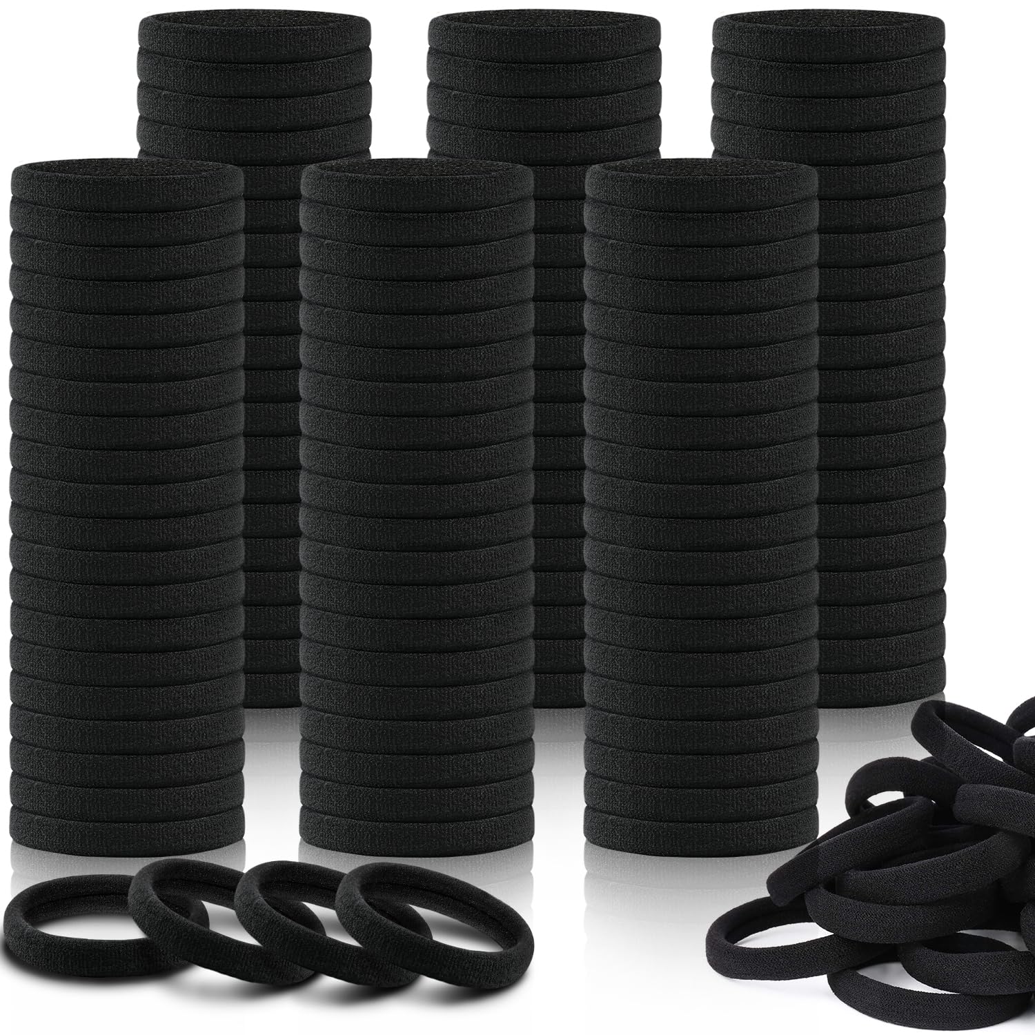 Black Cotton Hair Ties (150 Pack)